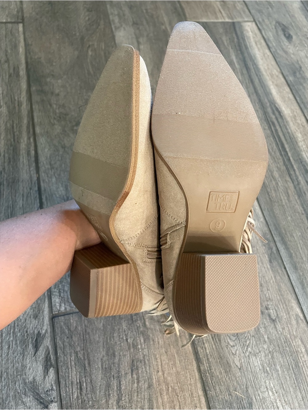 Time and Tru Beige Suede Fringe Ankle Boots - Picture 5 of 7